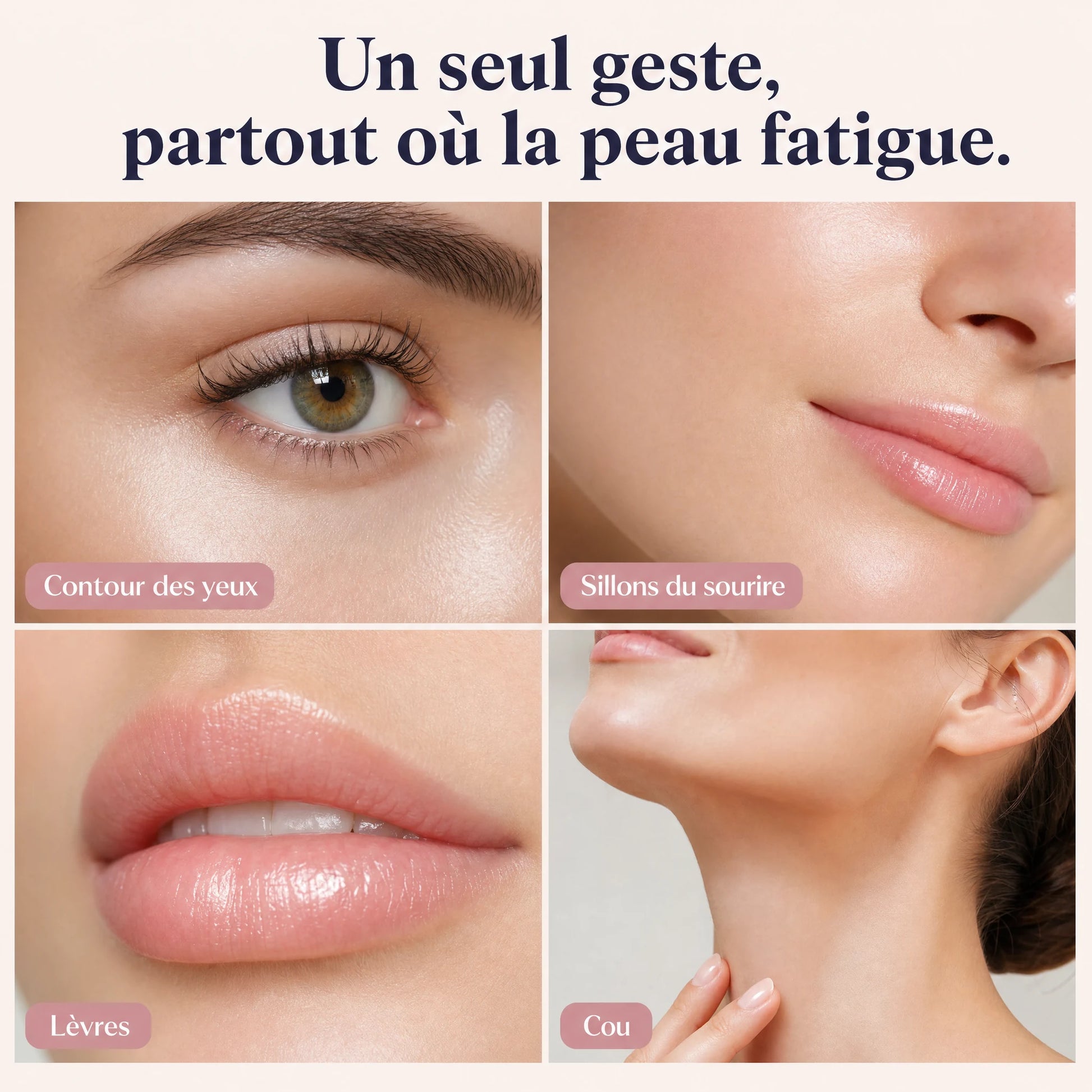 Multi-zones : contour des yeux, rides du sourire, ovale, cou